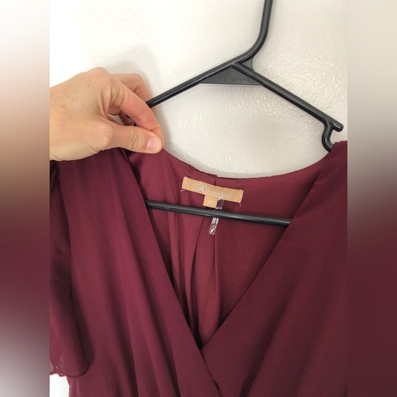 PINKBLUSH Burgundy Chiffon Short Sleeve Maternity Maxi Dress - Picture 9 of 9